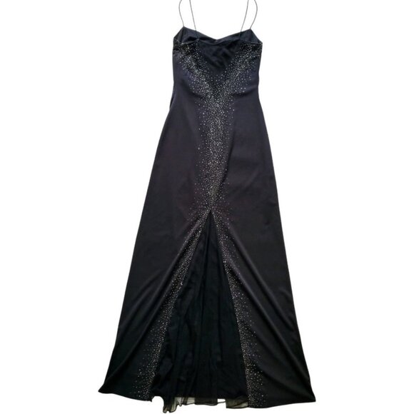 DJ Nights Laura Ryner Y2K Long Black Spaghetti Strap Beaded Prom Dress Gown -LNC - Picture 6 of 10
